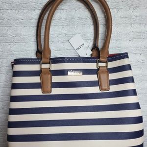 ALDO NWT Women's Striped Navy and Cream Purse Handbag with Crossbody Strap